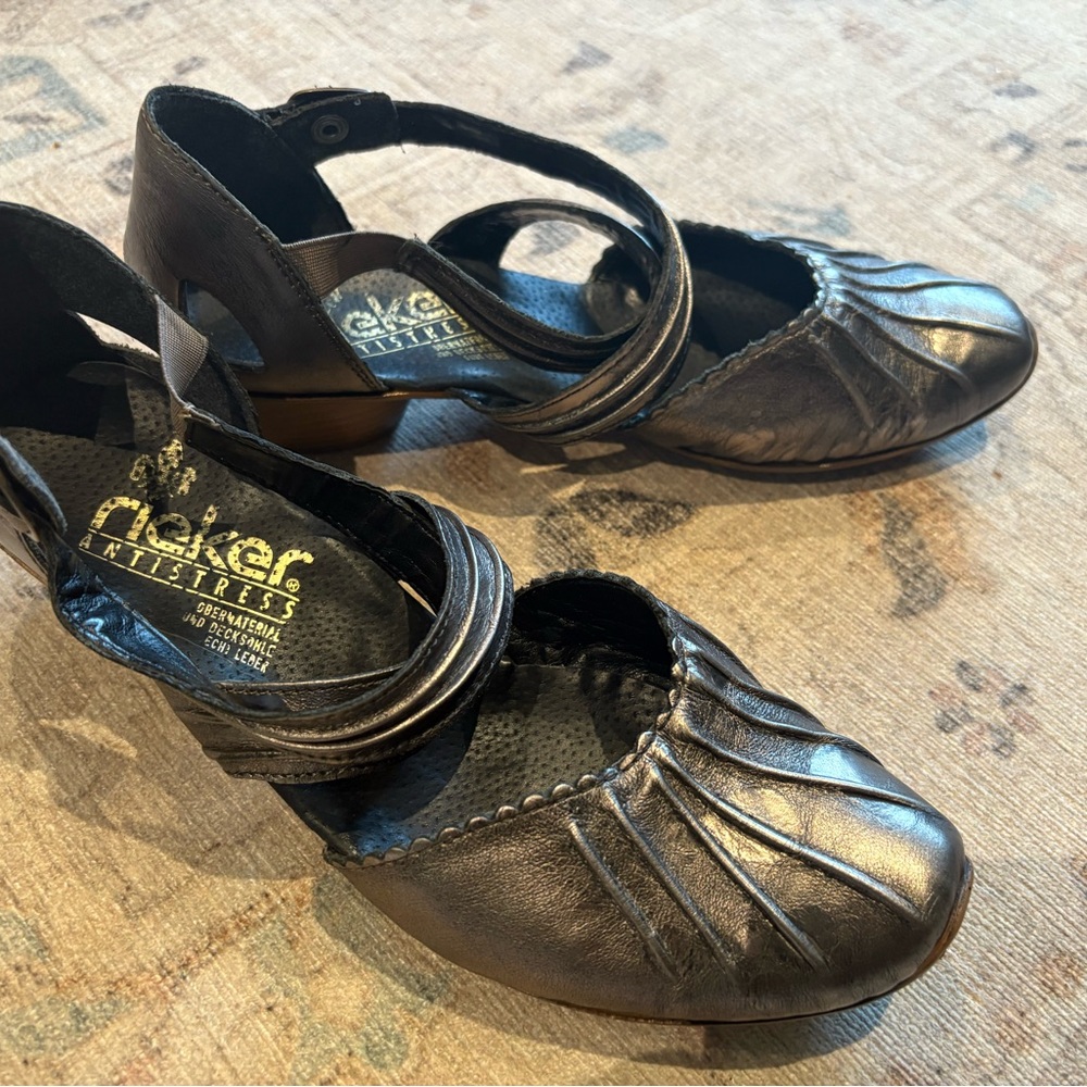 Rieker Women's Silver Metallic Leather Shoes
